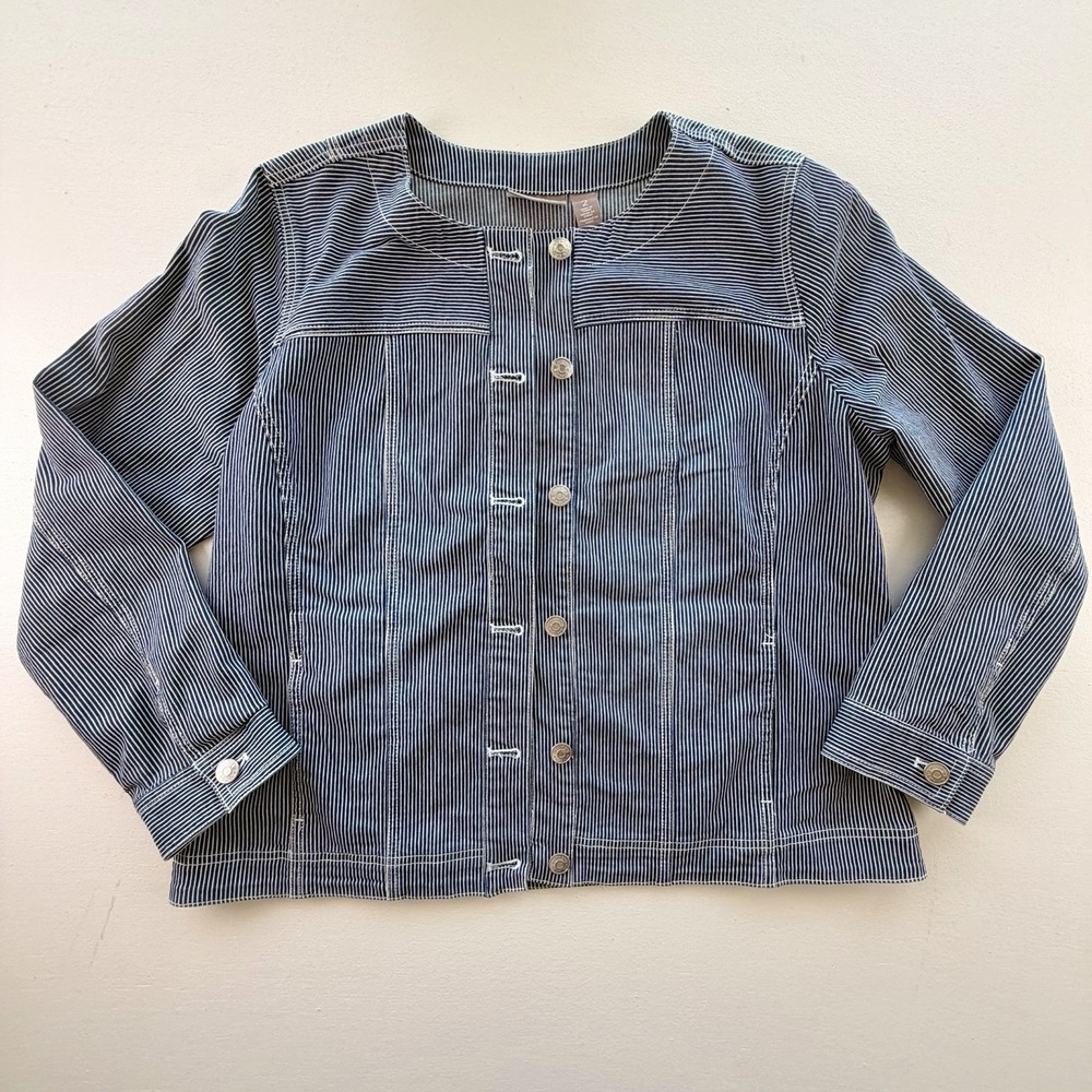 Chico's Stipted Lightweight Jacket Women's Size 2 Blue White Classic Coastal